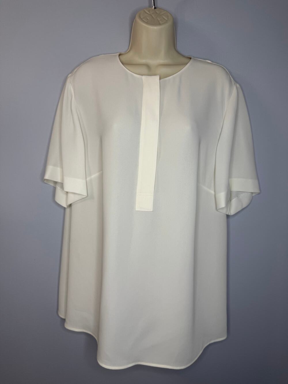 Lafayette 148 New York Women's White Blouse Top Short Sleeve Elegant Sz 2X New